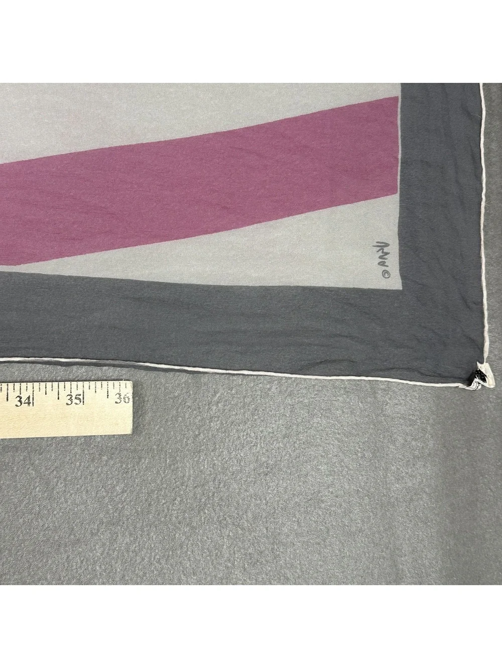 Vera Neumann Vintage Pink, White, and Gray Striped Scarf
